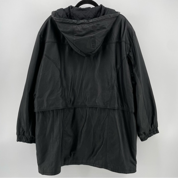 Vintage Middlebrook Park Black Leather Hooded Coat XL - Picture 4 of 6